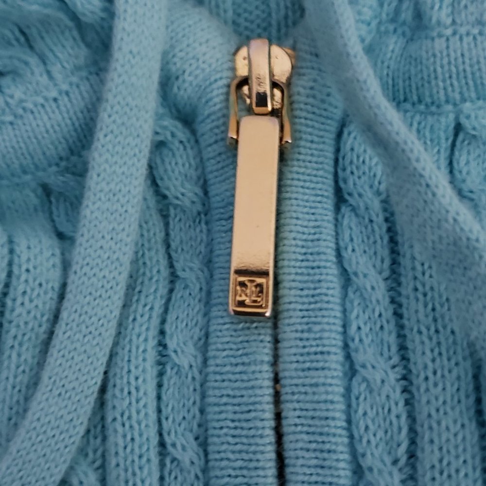 Lauren by Ralph Lauren Cable Knit L/S Hoodie Sweater Gold RL Logo - Picture 5 of 11